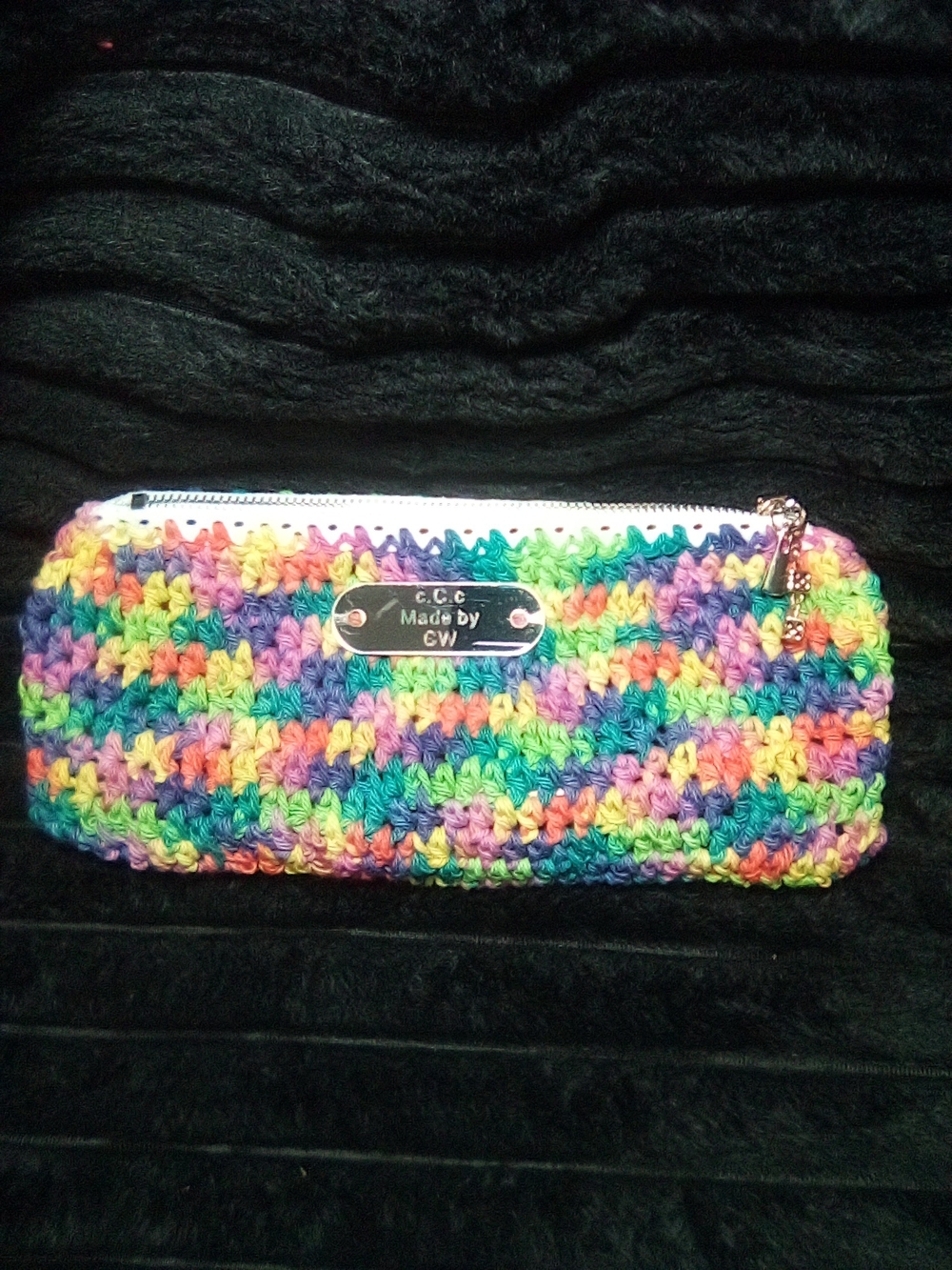 Handmade Multicolor Crochet Zipper Pouch